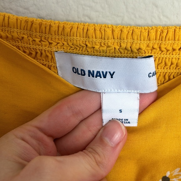 Old Navy Small cami adjustable straps smocked lined yellow floral dress - Picture 3 of 8